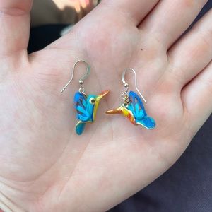 Blue clay hummingbird earrings